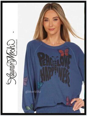 LAUREN MOSHI Anela Crystal Love Butterfly Sweatshirt